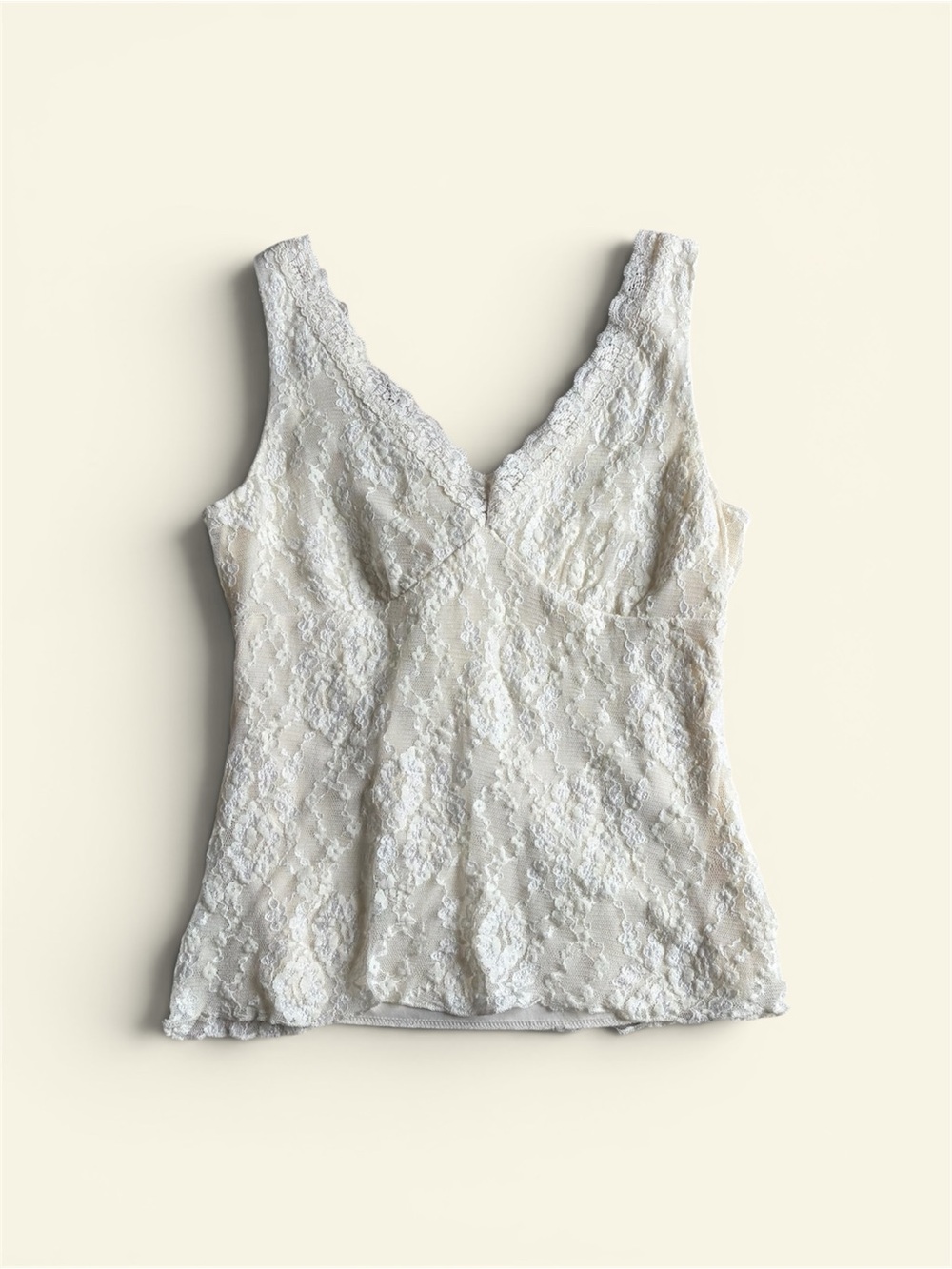 Speechless Vintage Y2K Cream Floral Lace Lined V-Neck Tank Top Women's L Preppy